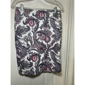 Ann Taylor Skirt Womens Size 6 White Black Pink Paisley Floral Pencil Skirt
